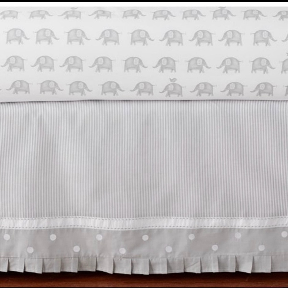 Pottery Barn Kids Elephant Print Crib Skirt in Gray and White